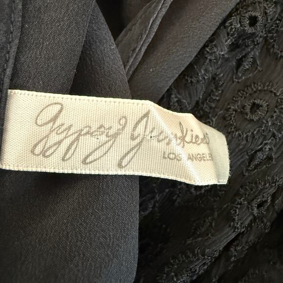 Gypsy Junkies 100% Silk Black Top Lace Hem Boho Indie Festival Blouse | Small - Picture 3 of 6